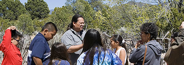 Students participate in a program on the museum's Avanyu Heritage Trail